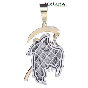 Pendentif Grim Reaper en diamant de laboratoire, argent 925 plaqué or 18 carats, taille ronde, unisexe, style hip-hop - Product Image 6