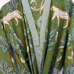 Bata Kimono Larga de Algodón Estampado con Cuello en V y Cintura Ajustable, Lavable a Máquina, para Maternidad, Dama de Honor o Ropa de Noche - Product Image 5