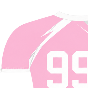 Camiseta Deportiva de Manga Corta Rosa Claro y Blanca con Cuello Redondo y Gráfico de Rayo, Compresión Atlética para Entrenamiento de Alto Rendimiento - Product Image 3