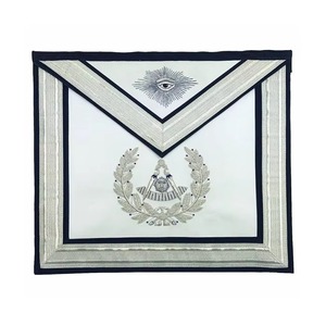 Delantal Masónico Azul de Ex-Maestro Masón con Emblema de Corona Bordado en Terciopelo Plateado Hecho a Mano, Estilo Étnico, Fabricante de Todos los Pedidos - Product Image 1