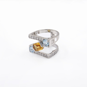 925 Sterling Silver Natural <b>Citrine</b> Blue Topaz <b>Ring</b> Rhodium Plated OEM ODM Fine Jewelry - Product Image 4