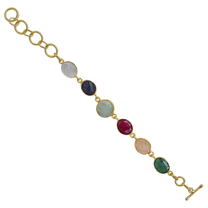 Laxmi Jewellers Cute High-quality <b>Gold</b> Plated Brass <b>Beaded</b> Chain <b>Bracelet</b> Multi Color Freshwater Quartz Stones Bohemia Unisex - Product Image 3