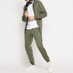 Men Olive <b>Green</b> Tracksuit Full Zip Hoodie Casual Sporty Style Autumn Wear Polyester Regular Fit Side Pockets - Product Image 4