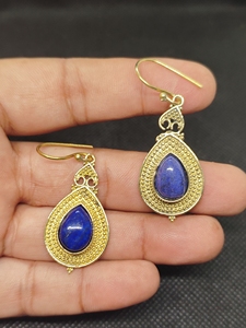 Natural Lapis Lazuli Bohemian Drop Earrings Handmade gold Plated Brass Blue Gemstone Dangle Earrings High Quality Unique - Product Image 6