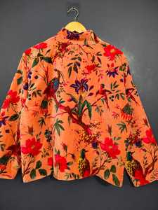 Vestido Casual de Terciopelo Estilo Chino, Chaqueta con Cuello Mandarín, Estampado Floral, Manga Larga, Corte Holgado, Ropa Casual de Primavera - Product Image 5