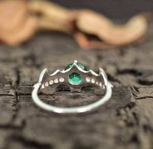 Bague de fiançailles en émeraude verte naturelle, taille ovale, plaquée or 14 carats, certifiée IGI, unique pour femme - Product Image 4