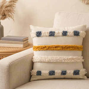 Modern Striped Tufted Cushion <b>Cover</b> with Tassels and Zipper Tufted Cotton Pillow Case Decorative <b>Sofa</b> Bed Cushion <b>Cover</b> - Product Image 4