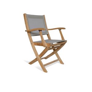 Chaise de jardin pliante Vano en teck massif avec dossier en toile résistant à l'eau, mobilier de patio contemporain - Product Image 1