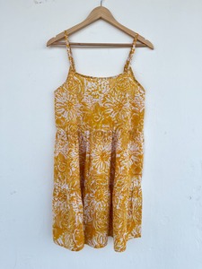 Mini-robe en coton à imprimé floral jaune, bretelles spaghetti, sans manches, à volants, robe d'été décontractée, robe de plage, tenue de pique-nique et de vacances - Product Image 2