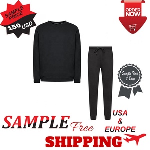 Conjunto Deportivo Negro para Hombre, Sudadera con Cuello Redondo, Pantalones Deportivos con Cordón, Ropa Casual Tejida, Conjunto Deportivo Negro Unisex - Product Image 6
