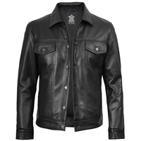 Veste de luxe pour homme en cuir véritable, coupe ajustée, en peau de mouton véritable, noire, style camionneur, boutonnée, vintage, décontractée, manteau d'extérieur, vente en gros