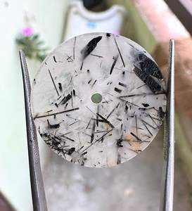 Esfera de Reloj de Cuarzo Rutilado Negro Natural, Piedra Preciosa Redonda con Orificio Central - Product Image 5