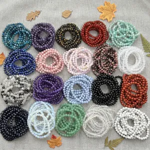 Natural Crystal <b>Bracelets</b> 6-10 mm Bead Healing Gemstone <b>Bracelets</b> Amethyst Onyx Chrysocolla Rose Quartz Lapis Selenite Amazonite - Product Image 1