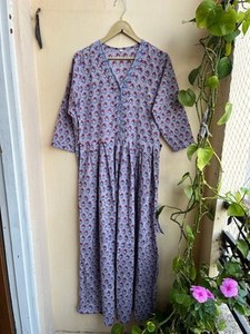 Vestido morado con estampado indio, vestido bohemio color menta, colección Maxi Block Print, túnicas indias, vestido estampado a mano, vestido largo de algodón. - Product Image 2