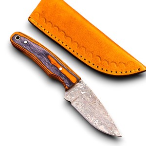 Cuchillo de Caza de Acero de Damasco con Mango de Madera, Hoja de Punta Caída y Borde Recto, Cuchillo de Supervivencia para Exteriores - Product Image 1
