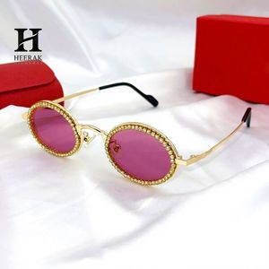 Luxury Iced Out Oval Diamond <b>Sunglasses</b> Women <b>Men</b> Gold Metal Frame Rhinestone Bezel <b>Tinted</b> Lens Eyewear - Product Image 1