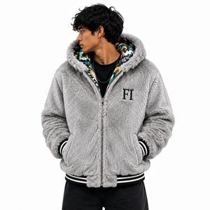 High Quality Custom Embroidered Logo Contrast Inner Hood Jacket Soft Pile Texture <b>Zip</b> Front <b>Pocket</b> Detail Fashion Men's <b>Hoodies</b> - Product Image 1