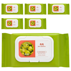 Lingettes nettoyantes à l'huile d'olive Holika Holika Daily Fresh Moist, 60 lingettes par paquet, lot de 6 paquets, 300g pour le démaquillage, prix réduit - Product Image 1