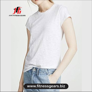 Camiseta de Manga Corta con Cuello Redondo Blanca para Mujer Just Fitness Gears, Corte Regular, Color Sólido, Transpirable, de Algodón Tejido, Informal - Product Image 1