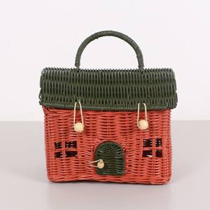 Bolso lindo con forma de casa para niña, bolsos de mano con forma de casa en rojo y verde, juguetes boho para niños - Product Image 2
