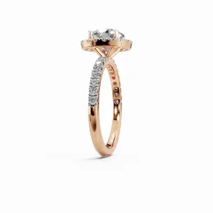 Radiance <b>Crown</b> Round Halo Lab Grown Diamond Engagement <b>Ring</b> in 18K Rose Gold Luxury IGI Certified for Women's Wholesale Export - Product Image 2