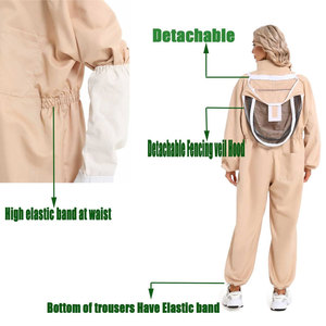 Traje de Apicultura con Capucha de Malla Ventilada, Protección Corporal Completa, Overol Beige, Guantes Blancos Incluidos - Product Image 3
