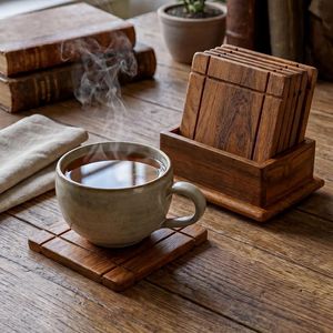 Ensemble de sous-verres carrés en bois résistants à la chaleur, style Wabi Sabi, pour la décoration de table et de salle à manger - Product Image 1