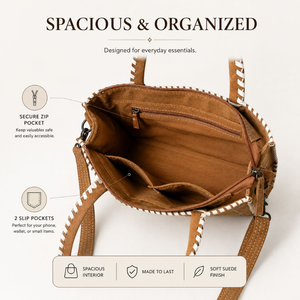 Bolso de Hombro de Cuero de Gamuza Hecho a Mano para Mujer, Estilo Occidental, Bolso de Mano para Uso Diario, Gran Capacidad, para Viajes, Oficina, Compras - Product Image 3