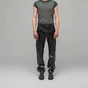 New Arrival High Quality men's leather pants street style cool cross embroidery high quality leather pants - Product Image 1