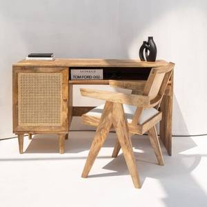 Escritorio de Madera de Ratán Merino Vandana Vesta, Muebles de Oficina Modernos de Madera Maciza Natural - Product Image 3