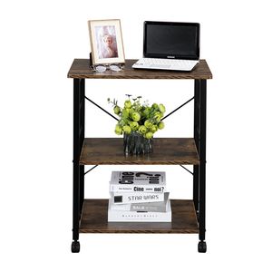 Carrello portaoggetti da cucina vintage a 3 livelli con piano in legno, supporto per forno a microonde, workstation con struttura in metallo nero, scaffale da panettiere RT - Product Image 3