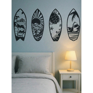 Arte Murale Moderna in Metallo a Forma di Tavola da Surf per Arredamento Casa al Mare - Scultura Costiera in 4 Pezzi - Regalo per Cucina/Soggiorno/Camera da Letto - Product Image 4