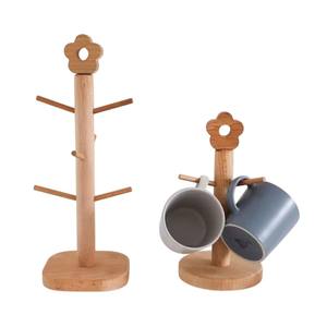 Soporte de madera para tazas con 6 ganchos, organizador de tazas de café de madera maciza, estante ecológico para tazas de té para el hogar y la cocina. - Product Image 2