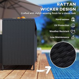Armario de Almacenamiento Exterior Negro con Tapa de Madera de Acacia y Mesa de Bar de Mimbre, Estante de Dos Puertas para Guardar Toallas de Piscina - Product Image 5