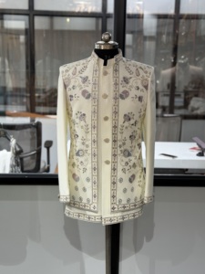 Luxury Ivory Floral Embroidered Indo Western Sherwani Suit for <b>Men</b> Premium Wedding Reception Designer <b>Kurta</b> Set with Jacket - Product Image 1