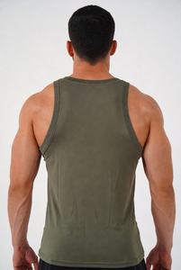 Camiseta sin Mangas para Hombre, Color Verde Oliva Sólido, Cuello Redondo, Transpirable, Tejida, Informal, Material de Spandex y Poliéster - Product Image 4
