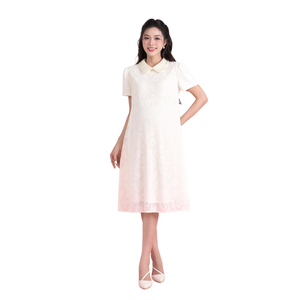 Vestido de Fiesta Premamá B2 MUM V1504 de Encaje Suave, Manga Corta, Cuello en V, Pedrería, Transpirable, Ecológico, de 2 Capas, Corte en A - Product Image 1
