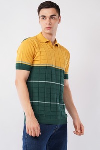 เสื้อยืดโปโลผ้าถักพรีเมียมสำหรับผู้ชาย – ลายตารางสองสี สวมใส่สบายๆ - Product Image 3
