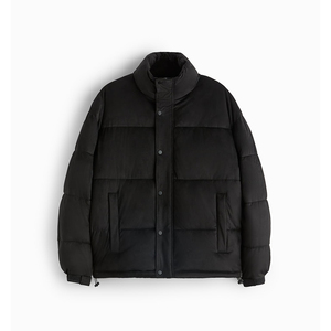 Chaqueta Acolchada Personalizada OEM para Hombre, Cuello Alto, Negra Mate, Gruesa, para Invierno, Estilo Urbano - Product Image 1