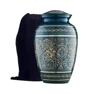 Urne funéraire en laiton pour cendres d'adultes (homme/femme) – Urne de crémation de 9 pouces pour cendres humaines, grande taille, avec motif floral et sac en velours - Product Image 3
