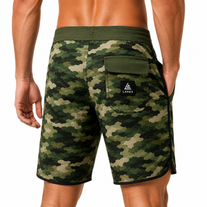 Shorts de bain camouflage vert pour homme, séchage rapide, extensibles, pour le surf, avec logo personnalisé, légers, pour les sports nautiques - Product Image 4