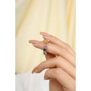 18K <b>Gold</b> Pear Cut Multi Sapphire Cluster <b>Ring</b> for Women - Product Image 4