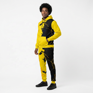 Conjunto Deportivo de 2 Piezas con Capucha, Amarillo y Negro, con Logotipo Estampado en la Parte Delantera, Absorbente de Sudor, 100% Poliéster, Pantalones Deportivos con Cierre de Cremallera y Forro Polar - Product Image 3