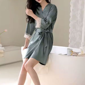 Bata de Baño de Seda Satén de Alta Calidad para Mujer, Personalizable con Logotipo Frontal, Transpirable para Verano, Servicio OEM, MOQ Bajo - Product Image 4