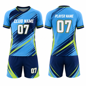 Ensemble d'uniformes de volley-ball personnalisés par sublimation MEGAMAPLE IMA-VBU-0031, bleu marine vert, joueur 07, respirant, adulte, unisexe, maillot d'équipe - Product Image 1