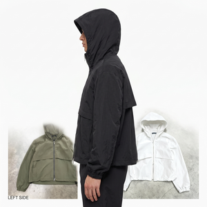 Men's Custom Coated Windbreaker <b>Jacket</b> 100% Nylon Waterproof Two-Way Zipper Front Blank Hood Outdoor Sialkot Factory - Product Image 4