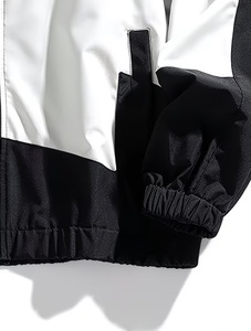 Men's <b>White</b> Navy Color Blocking Racer <b>Jacket</b> Windproof Zipper Closure Sporty Hooded Collar Canvas Front Polyester Autumn Wear - Product Image 3