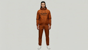 Ensemble de survêtement à capuche marron pour homme Aliroz, coupe-vent, fermeture éclair intégrale, tenue de jogging décontractée, vêtements de sport en polyester, pour l'automne - Product Image 1