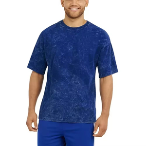 High Quality Acid Wash Front Logo T-Shirt for Men Custom Printing Oversized <b>Knitted</b> 100% Cotton OEM Wholesale Service - Product Image 1