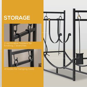 Porta Legna Nero con Attrezzi per Caminetto, Supporto per Legna da Interno ed Esterno, Include Paletta, Pinze, Scopa e Pala per Donne - Product Image 5